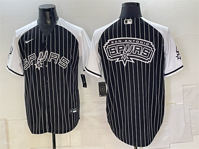 Men's Black San Antonio Spurs Team Big Logo Stitched Baseball Jersey